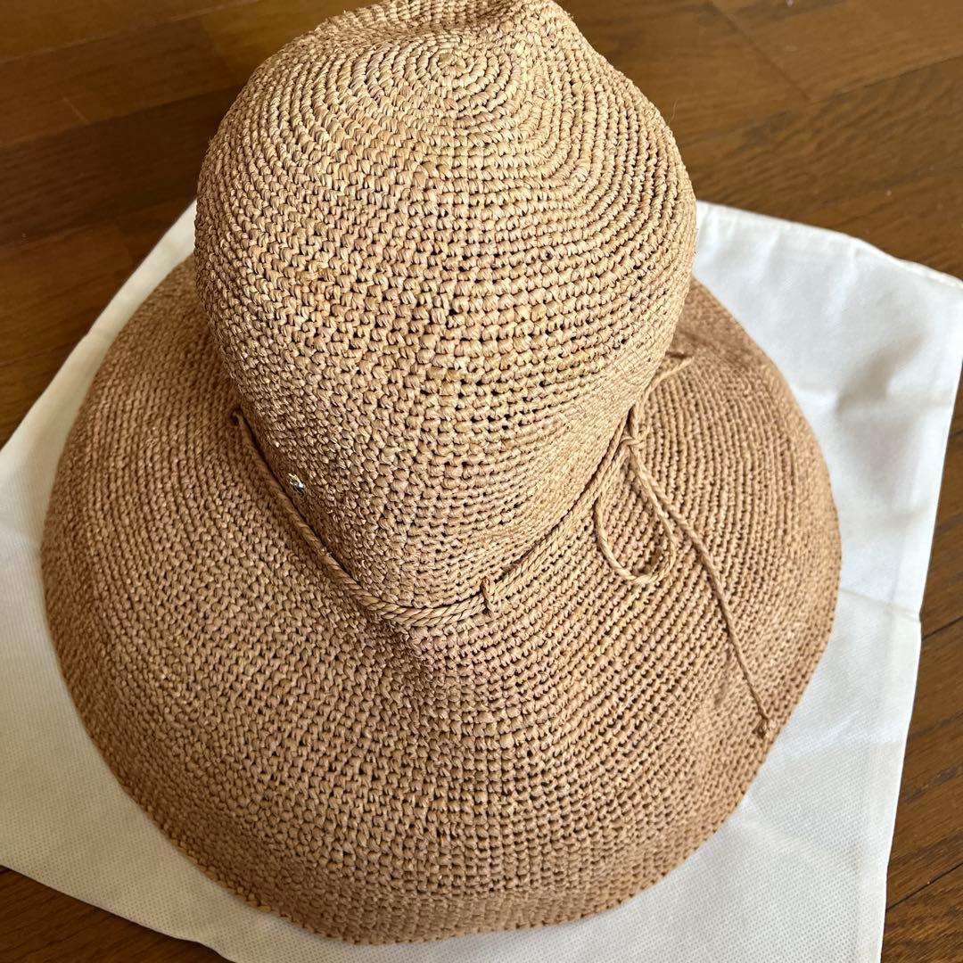 ヘレンカミンスキー ベージュ ストローハット リボン付き
