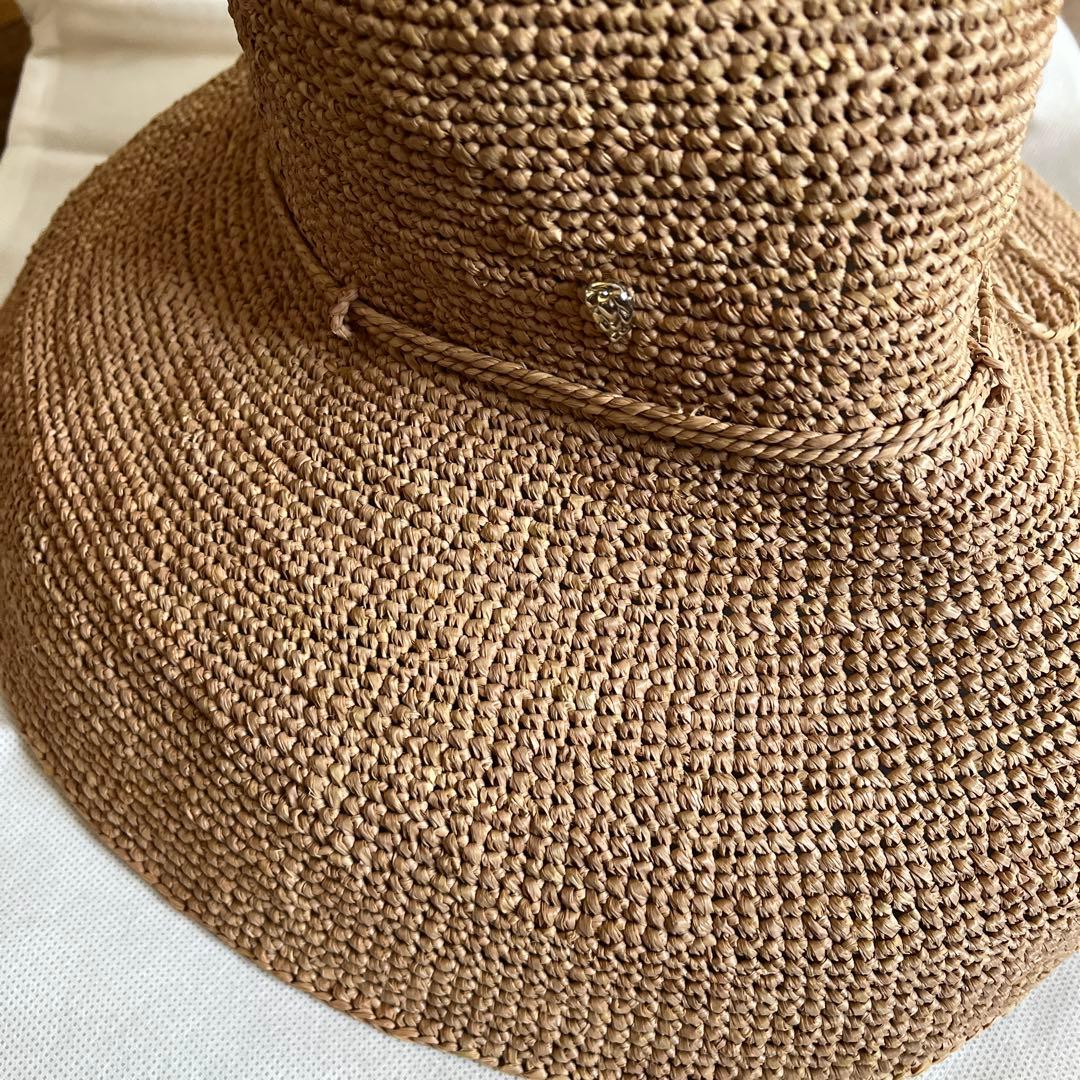 ヘレンカミンスキー ベージュ ストローハット リボン付き