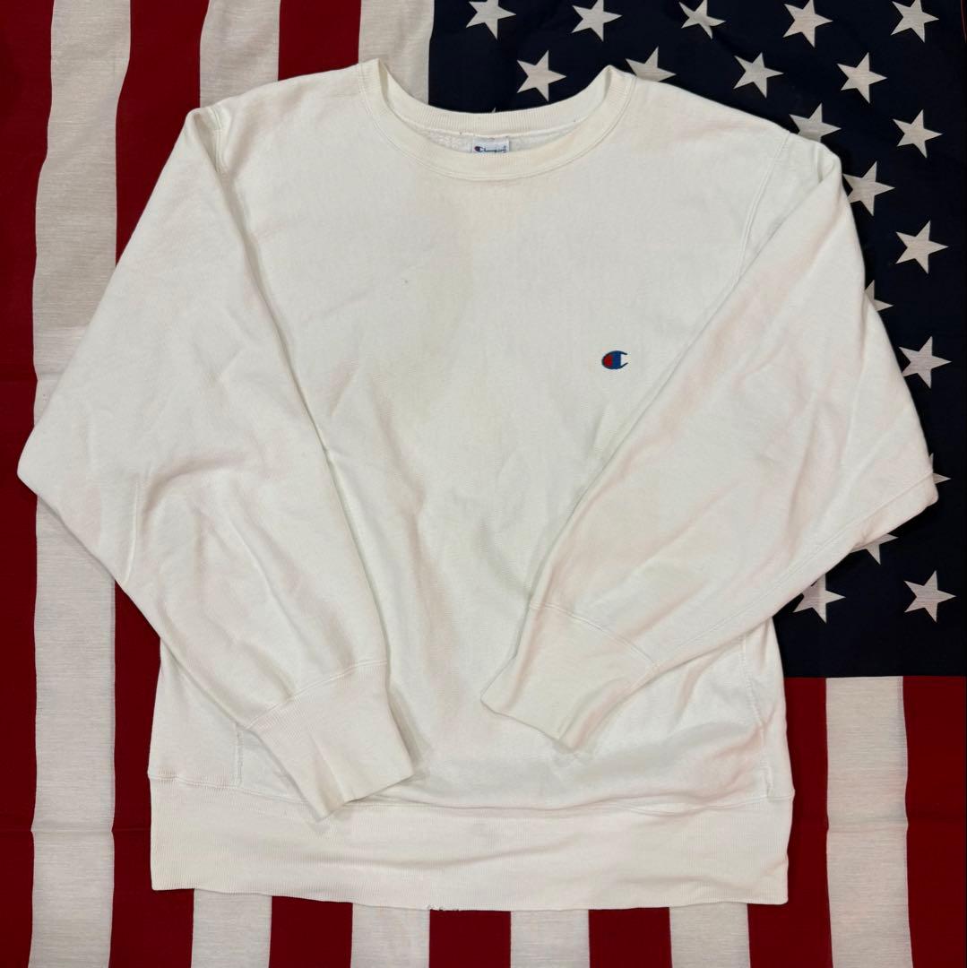★90s Champion リバースウィーブ無地 目有り 刺繍タグ白 USA★