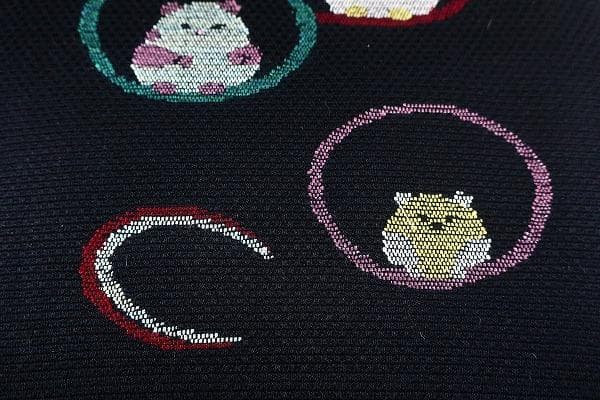 珍柄！未使用品 名古屋帯 ハムスター 可愛い ウール 黒 3m77cm お洒落