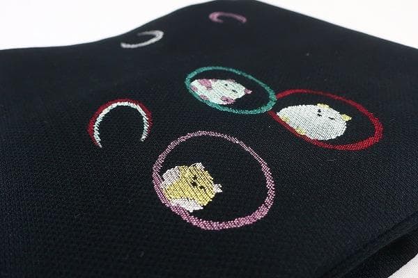 珍柄！未使用品 名古屋帯 ハムスター 可愛い ウール 黒 3m77cm お洒落