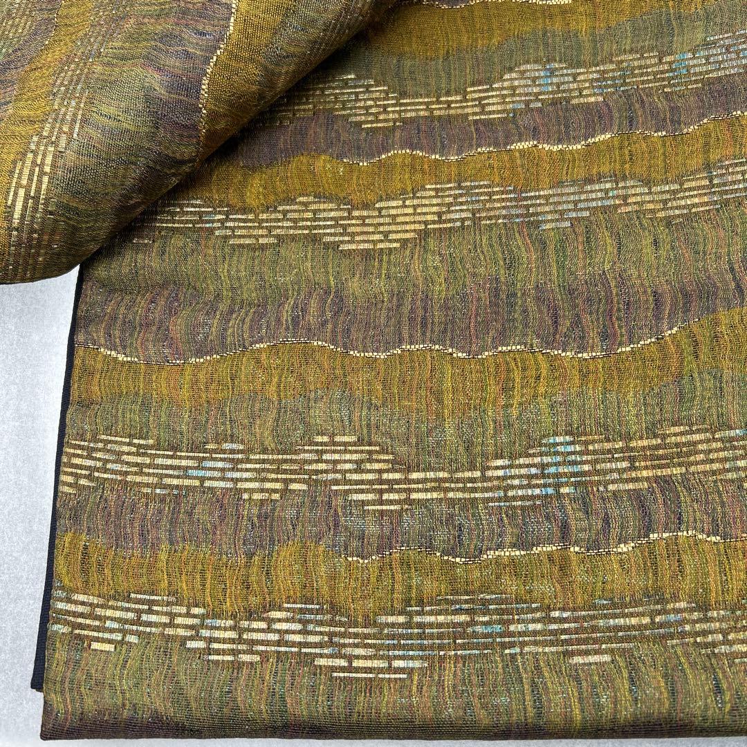 袋帯 緑と紫の波模様0123