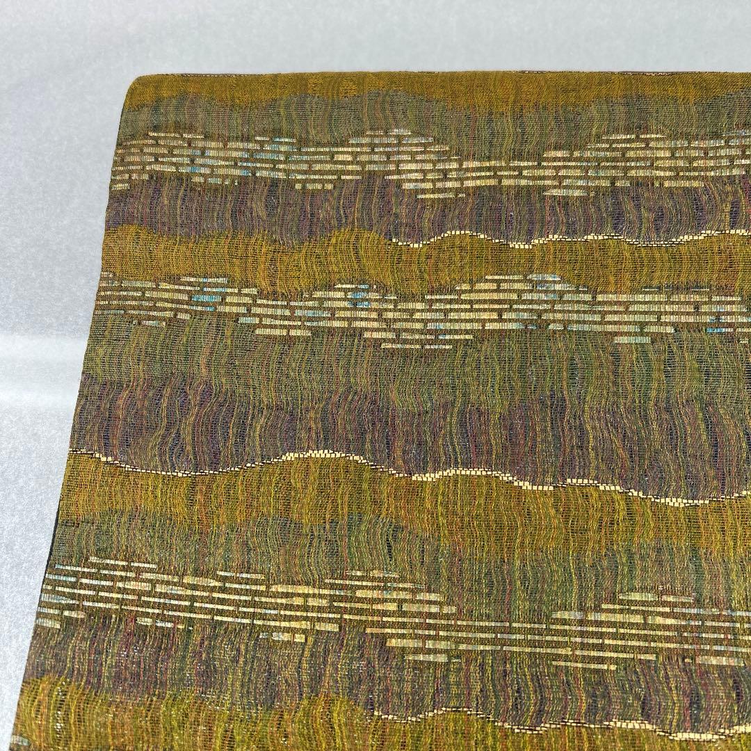 袋帯 緑と紫の波模様0123