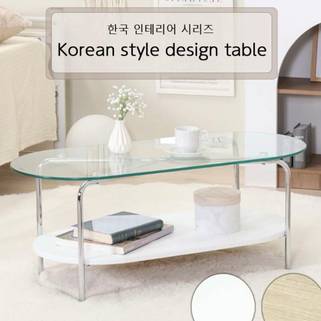 ガラスローテーブル 韓国インテリア風　ホワイト