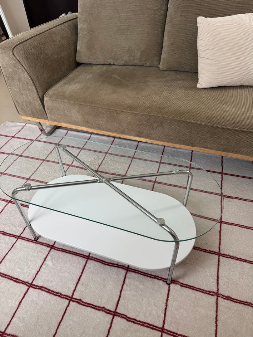 ガラスローテーブル 韓国インテリア風　ホワイト