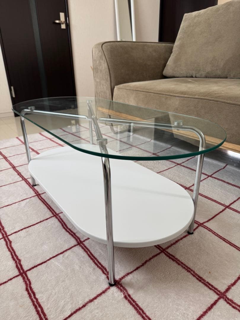 ガラスローテーブル 韓国インテリア風　ホワイト