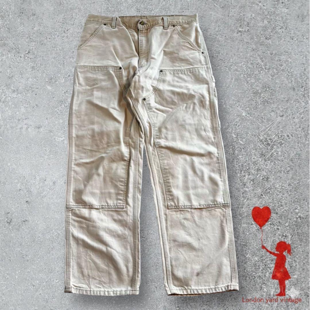 【USA製カーハートダブルニーペインターパンツ B01 W36フェード茶#620
