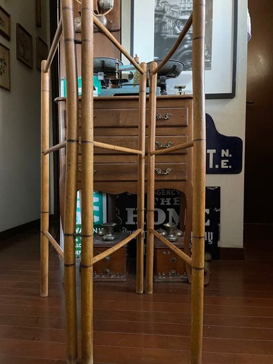 フランス　アンティーク　クロス　タオルバー　ラック　木製　折りたたみ　間仕切り