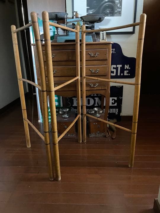 フランス　アンティーク　クロス　タオルバー　ラック　木製　折りたたみ　間仕切り