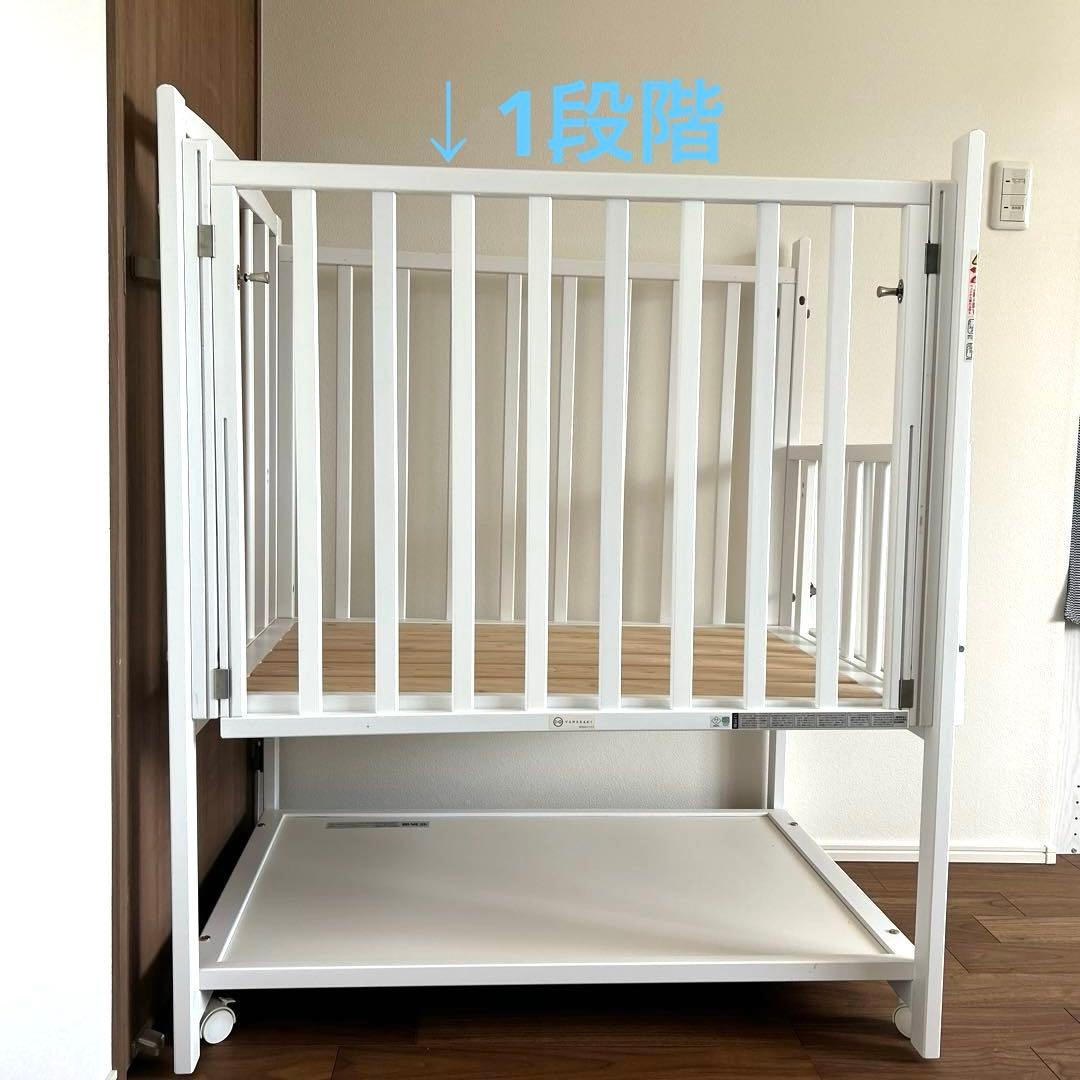 【床板すのこ変更】ヤマサキ ハイタイプ コンパクトベビーベッド ツーオープン
