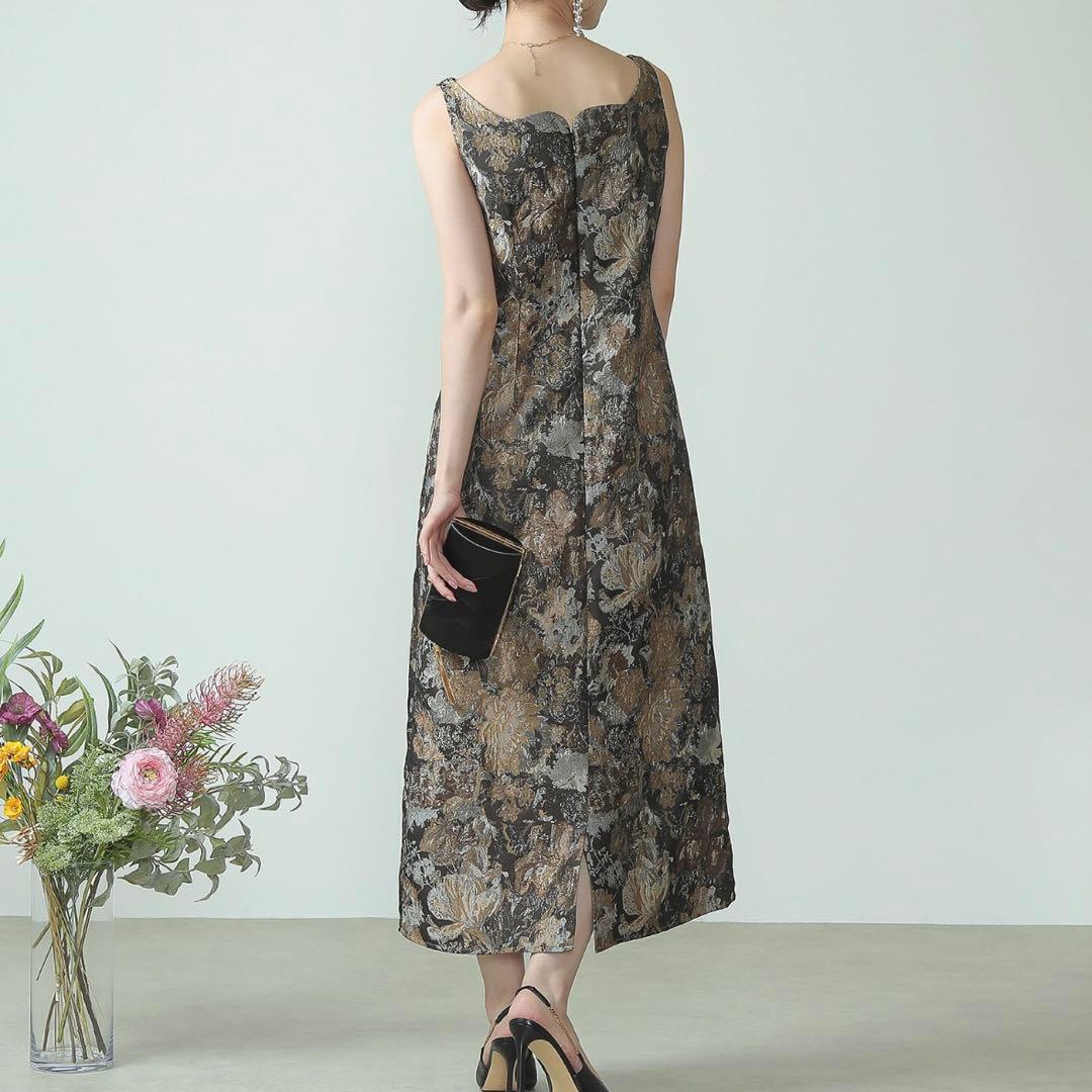 【美品】LE'RURE_ジャガードドレス/ブラウン×ゴールド／値札つき