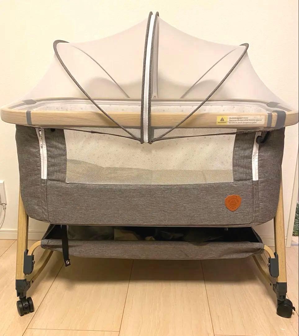 ベビーベッド 高さ調整可能 折り畳み 収納袋付きHZDMJ ライトグレー