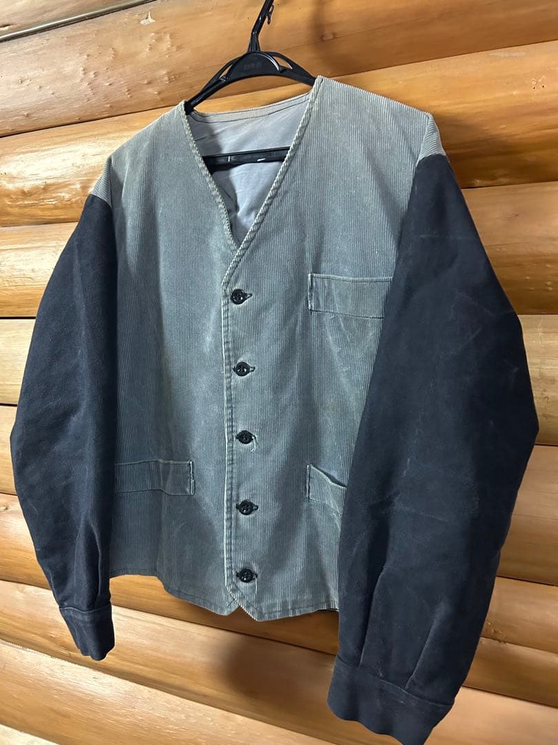 ~40s フレンチビンテージ ブラックモールスキン ジレジャケット レイルロード