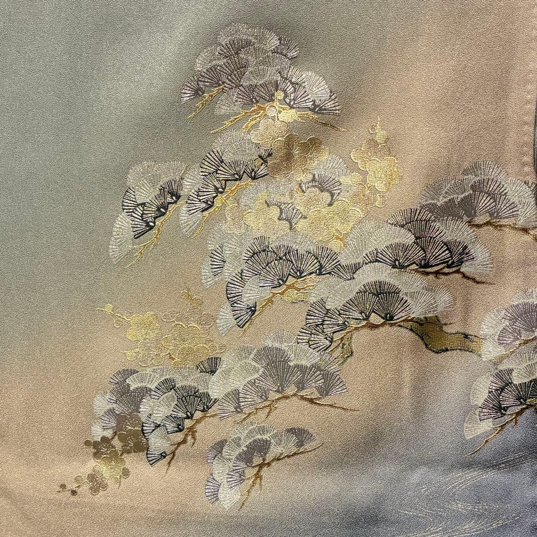 D27 訪問着 笠松 流水 金箔 正絹 着物 袷 極美品