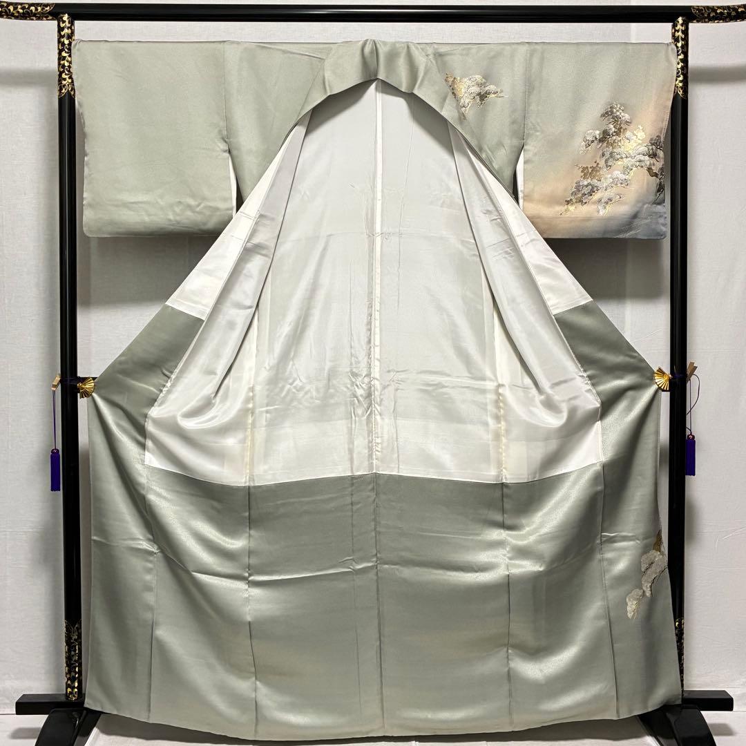 D27 訪問着 笠松 流水 金箔 正絹 着物 袷 極美品