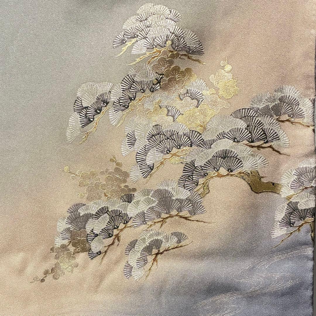 D27 訪問着 笠松 流水 金箔 正絹 着物 袷 極美品