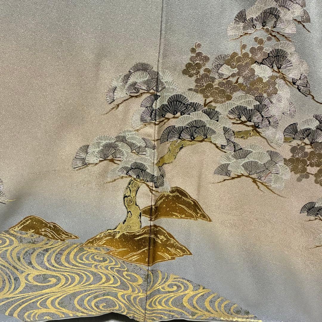 D27 訪問着 笠松 流水 金箔 正絹 着物 袷 極美品