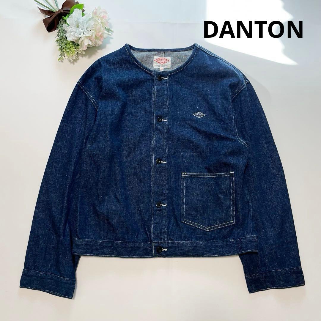トレンド✨ダントン デニムジャケット ノーカラー インディゴ 36 M ロゴ