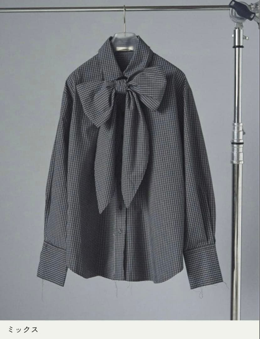 【試着のみ美品】ànuke アンヌーク リボン付きチェック柄シャツ