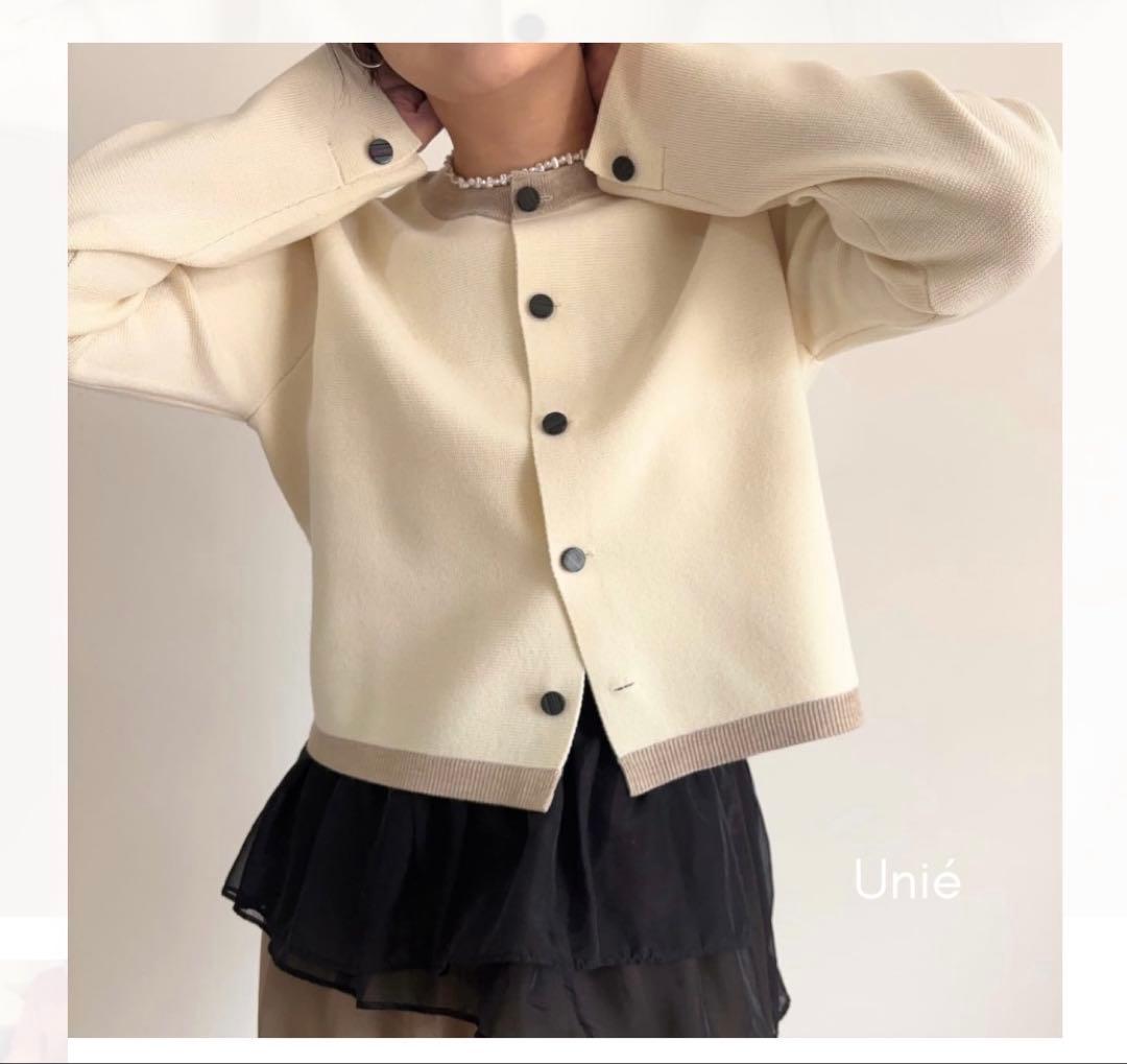 Unie 着痩せも叶う！配色ニットカーディガン