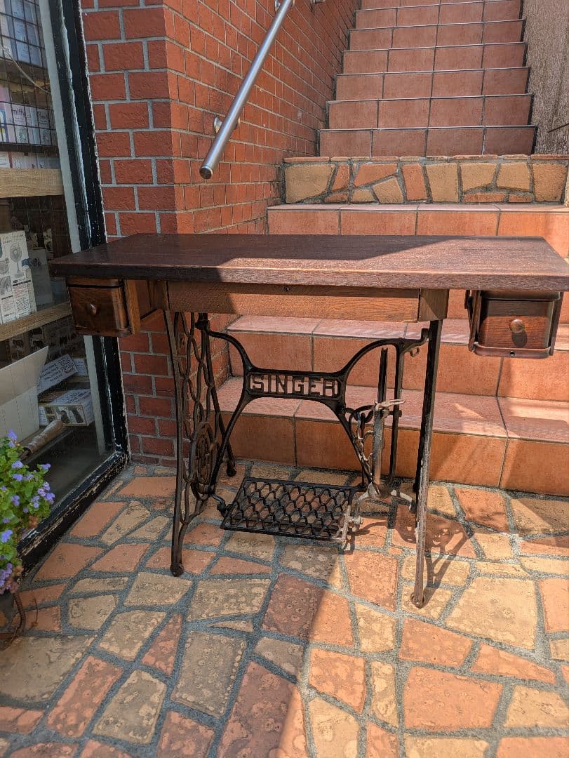 【送料込】シンガー ミシン台 アンティーク アイアン 古材PCデスクカスタム