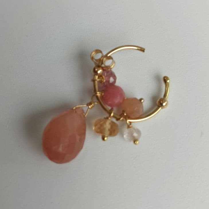 未使用級 スイートピー 片耳用 カラーストーン ゴールド フープピアス