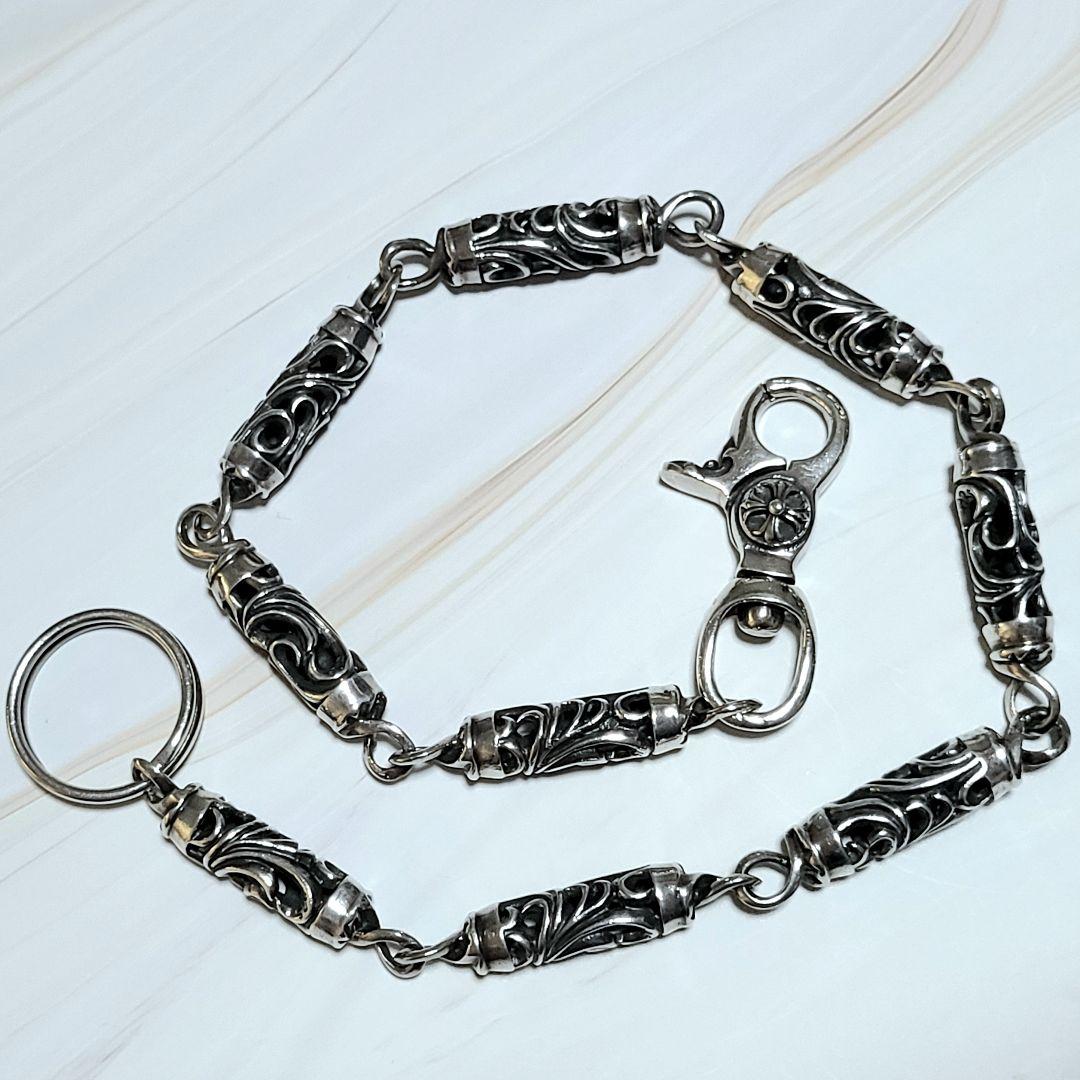 極美品 ノーブランド シルバー925 9リンク ローラーウォレットチェーン
