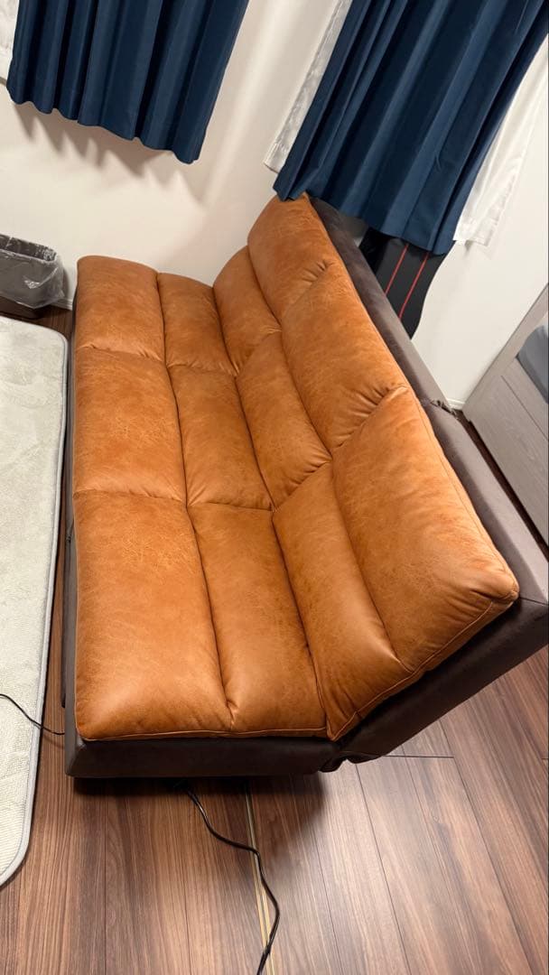 ブラウン ソファベッド ファブリック合成皮革　耐久性抜群