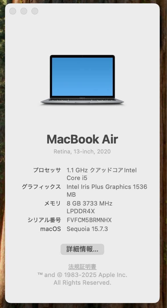 MacBook本体 MacBook Air 2020 256GB core i5