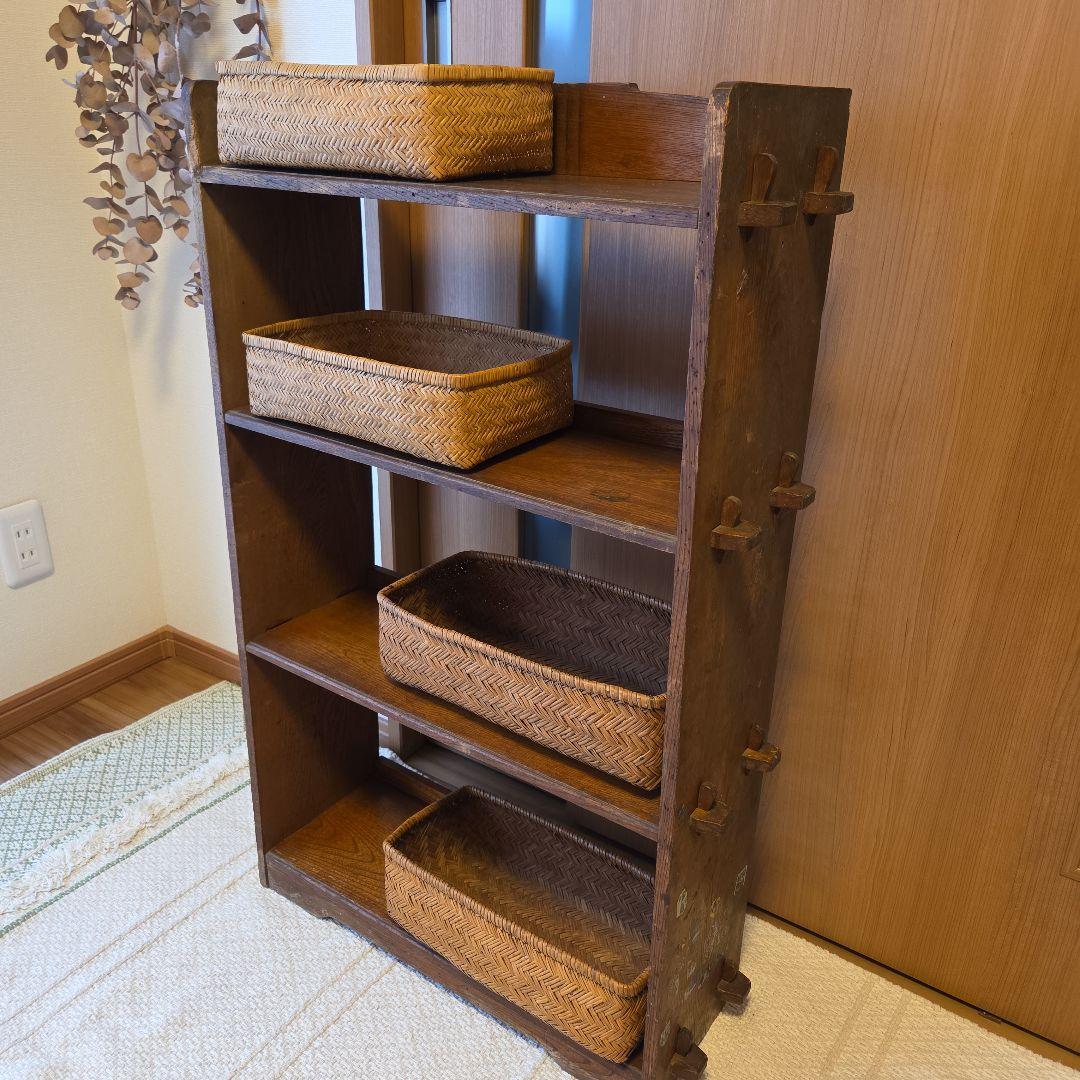 レトロ　古い本棚　楔本棚　古家具　オープンラック　楔棚