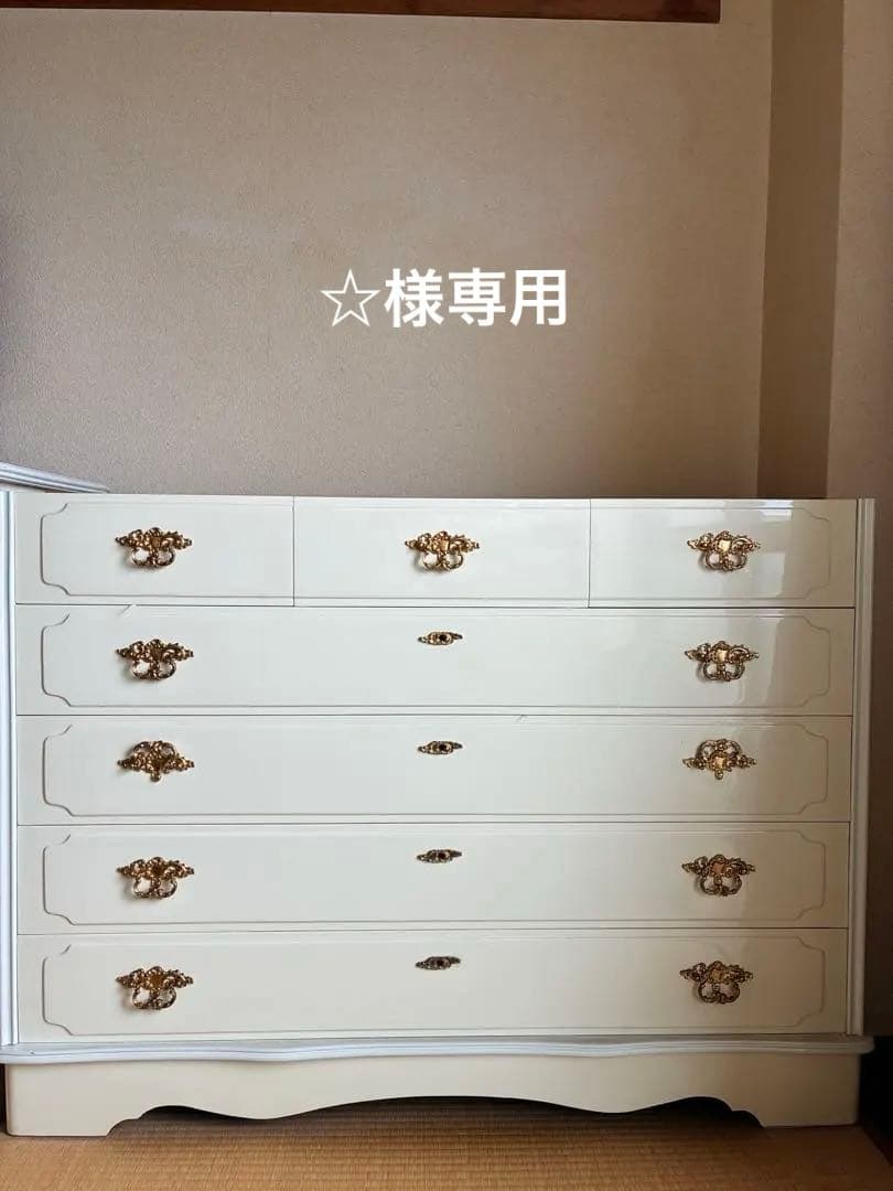 ホワイト木製チェスト 6段　姫系　金取　アンティーク　引き出し②