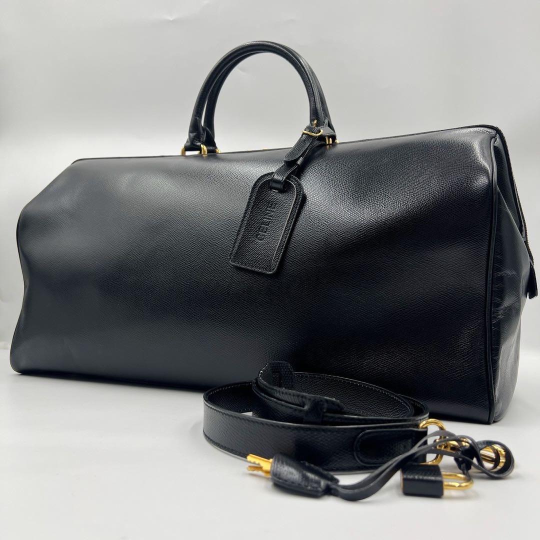 オールド　セリーヌ　ボストンバッグ　旅行カバン　大容量　ブラック　レザー