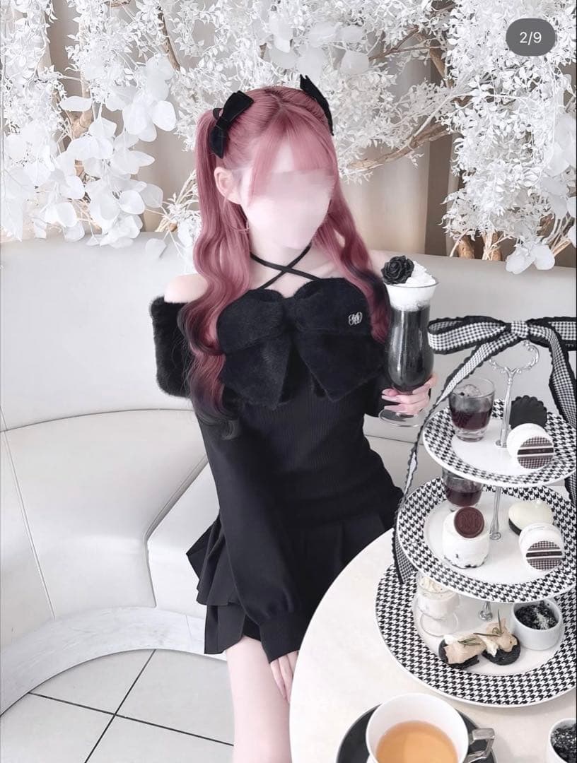 Honeymew ハニーミュウ ビックリボンクロスオフショルワンピ ブラック