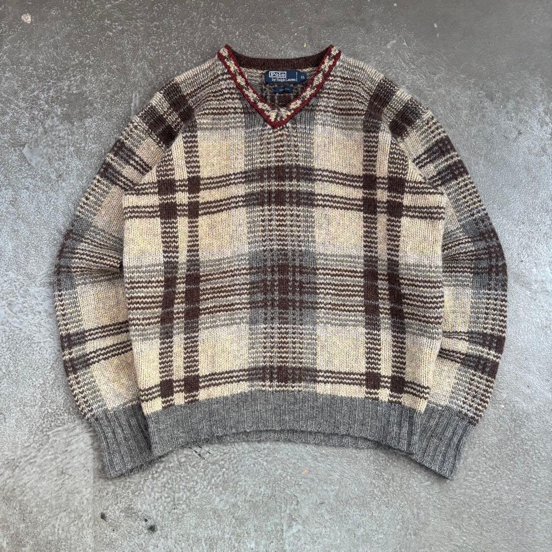 90s Polo Ralph Lauren Vネック　ウールニットセーター
