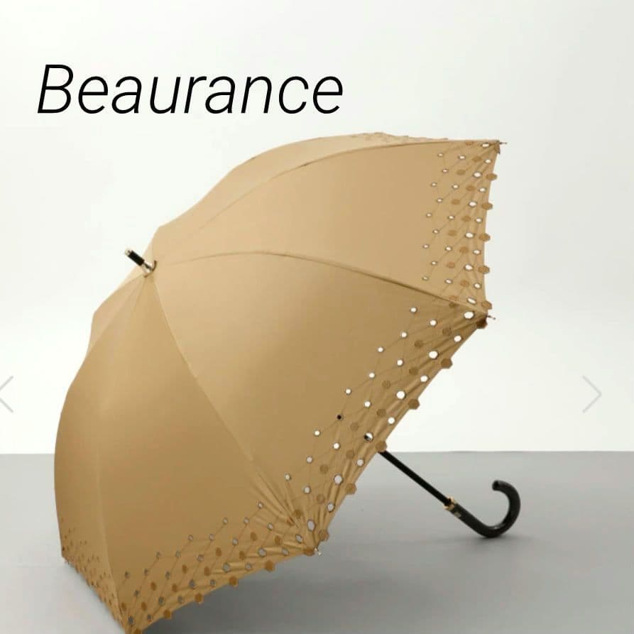Beaurance （ビューランス）ボーラー刺繍晴雨兼用パラソル　キャメル