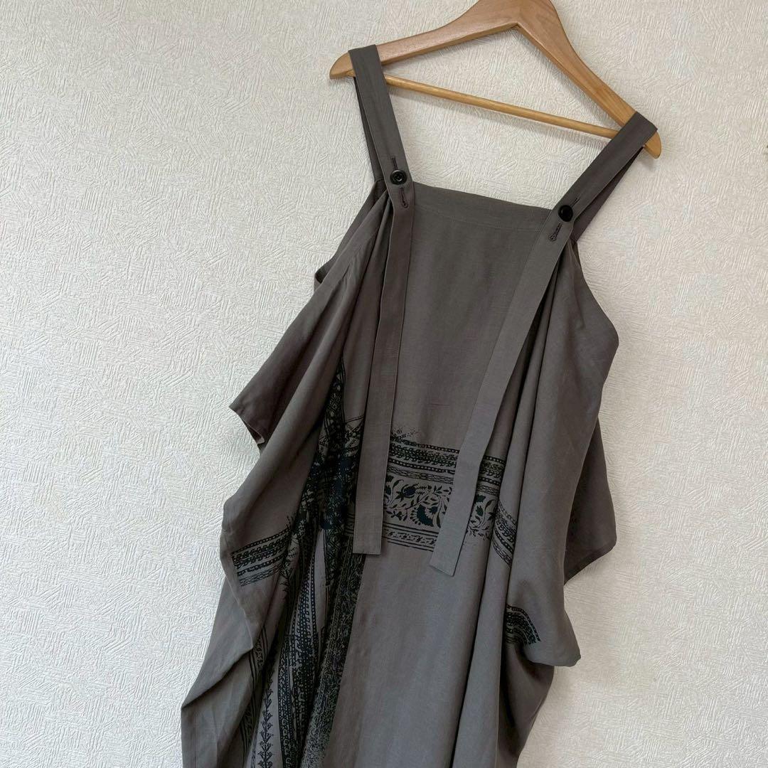Y'S ヨウジヤマモト 2024 肩紐スクエアドレス エスニック柄 キャミワンピ
