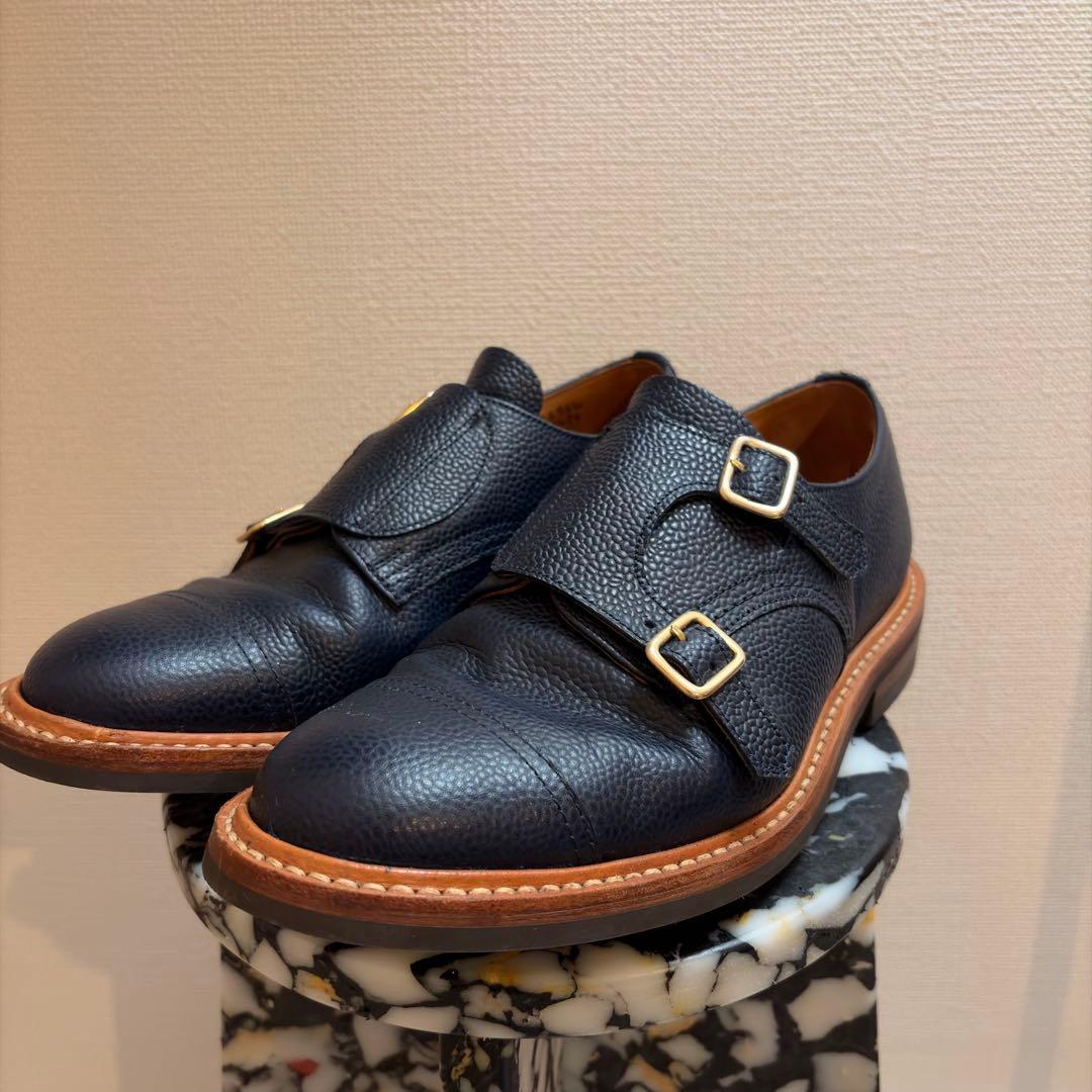 【福井CLARK別注】トリッカーズ ダブルモンク UK8 ネイビー シボ革