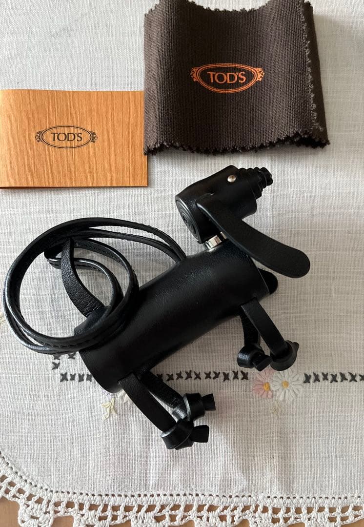 TOD’S トッズ レザー ドッグ チャーム (犬)ストラップ★黒 美品