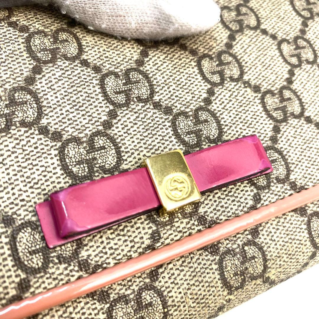 【美品】GUCCI GGスプリーム 長財布 リボン ゴールド金具 エナメル