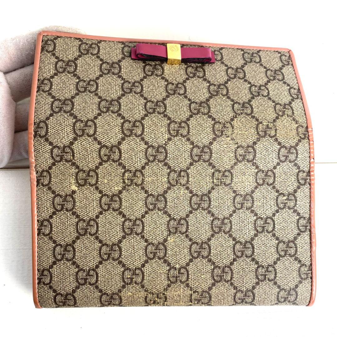 【美品】GUCCI GGスプリーム 長財布 リボン ゴールド金具 エナメル