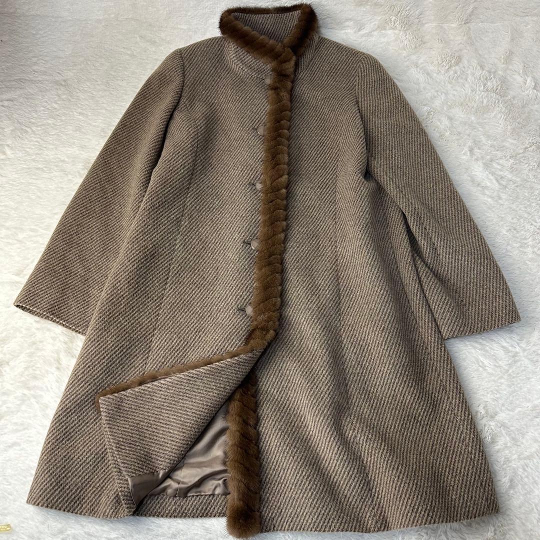 美品 レリアン カシミア ベージュ ファー付き ロングコートM程度