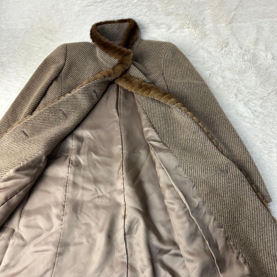 美品 レリアン カシミア ベージュ ファー付き ロングコートM程度