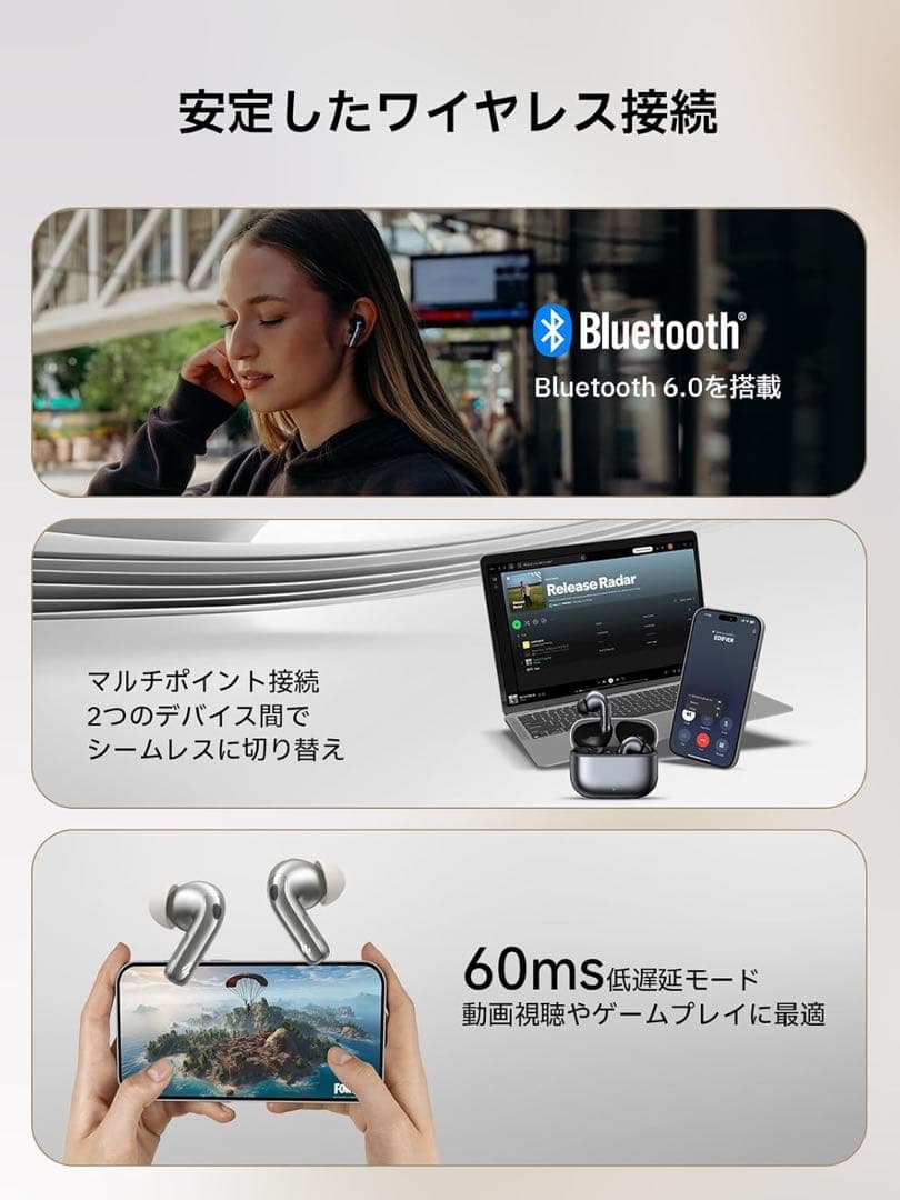 EDIFIER EvoBuds Pro ワイヤレスイヤホン ノイズキャンセリング