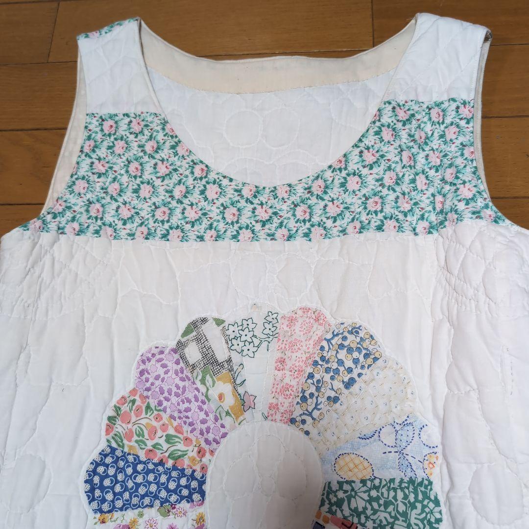 70s花柄パッチワークキルティングノースリーブロングワンピース