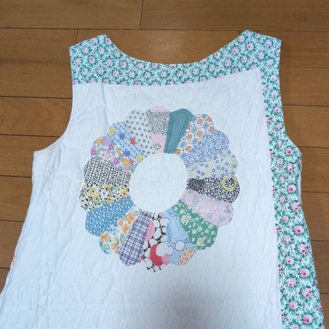 70s花柄パッチワークキルティングノースリーブロングワンピース