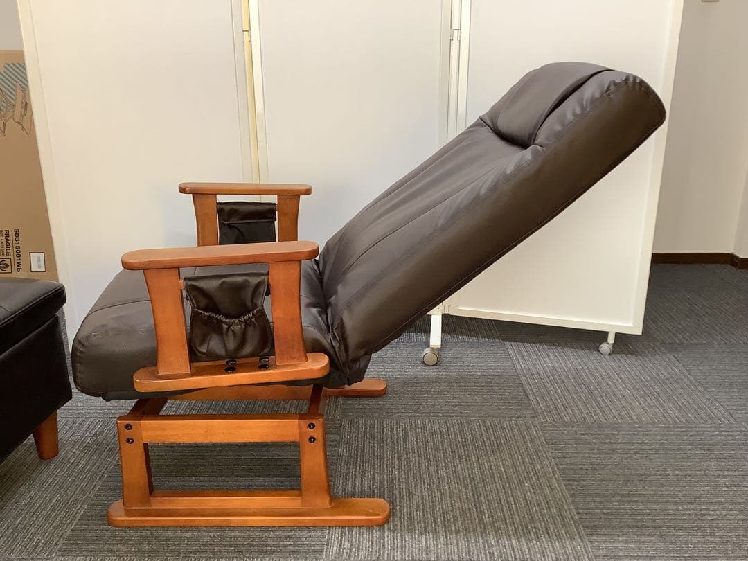 高座椅子 高齢者用 リクライニング 肘掛け付き 疲れにくい木製 レザー調