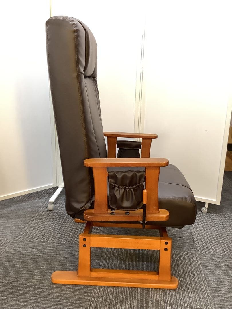 高座椅子 高齢者用 リクライニング 肘掛け付き 疲れにくい木製 レザー調