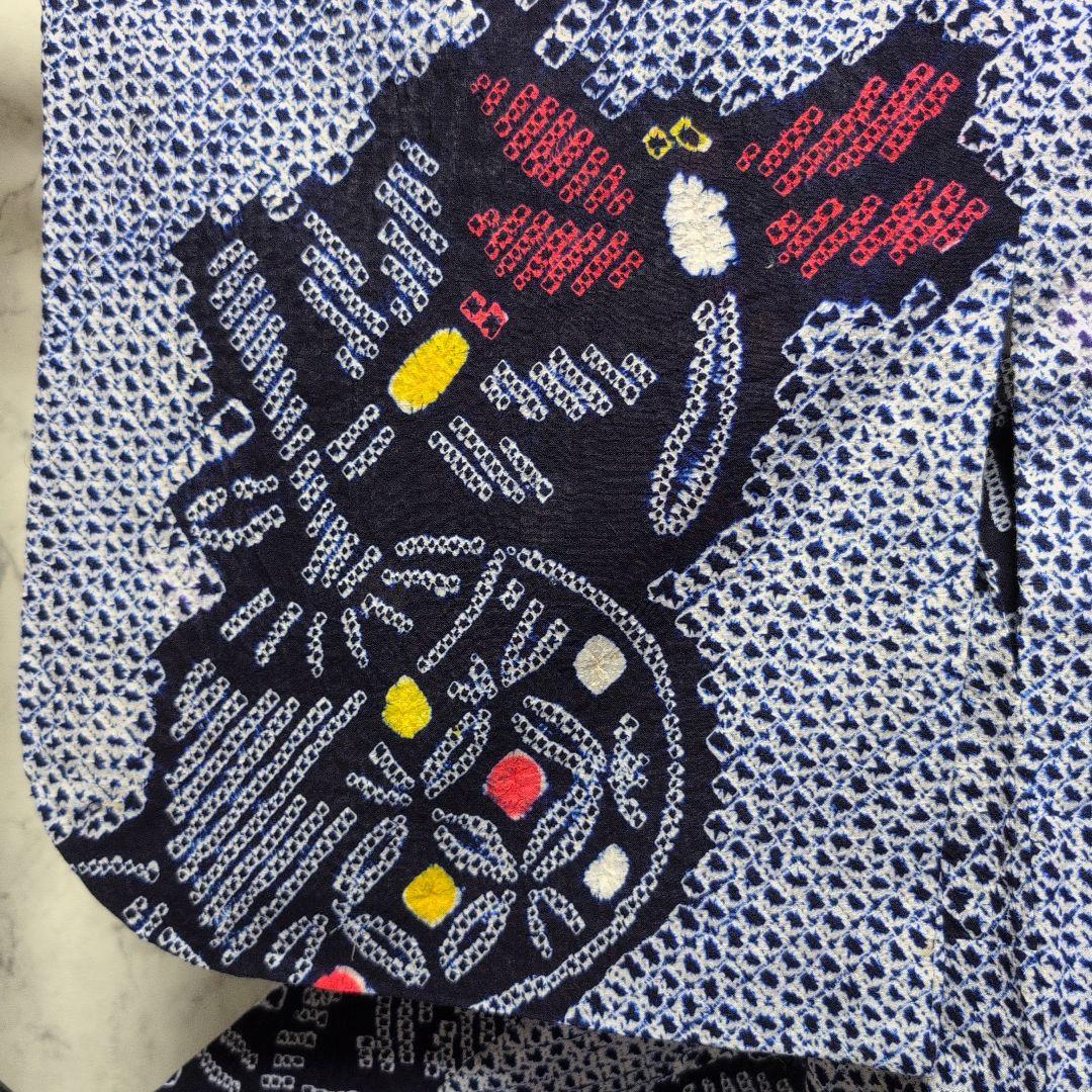 【有松絞り】赤とんぼ、うちわ柄、帯めだか♡ 居敷き当て、肩当て有り