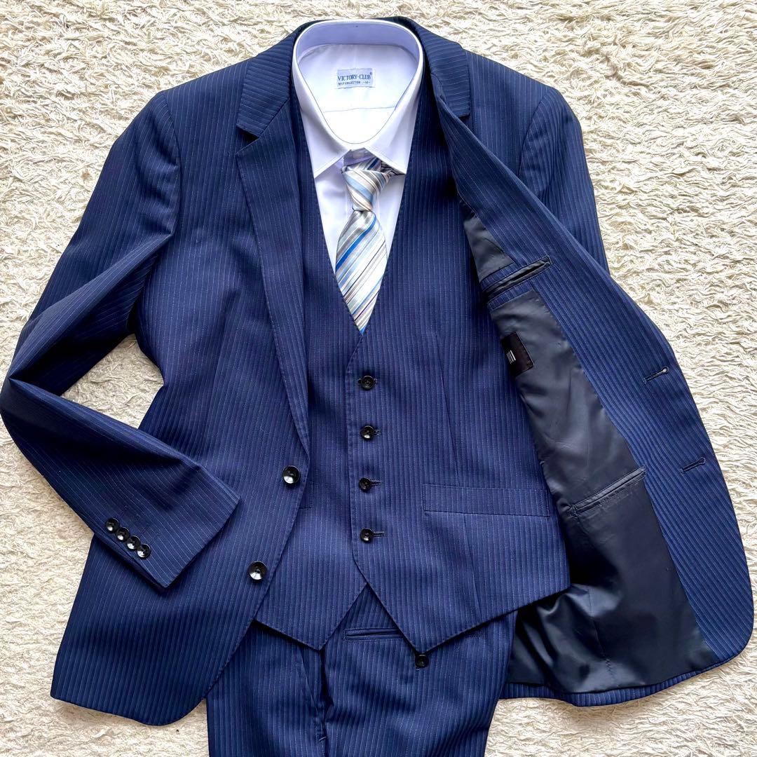 スーツセレクト セットアップ スーツ 2B 3ピース ネイビー ストライプ Y5