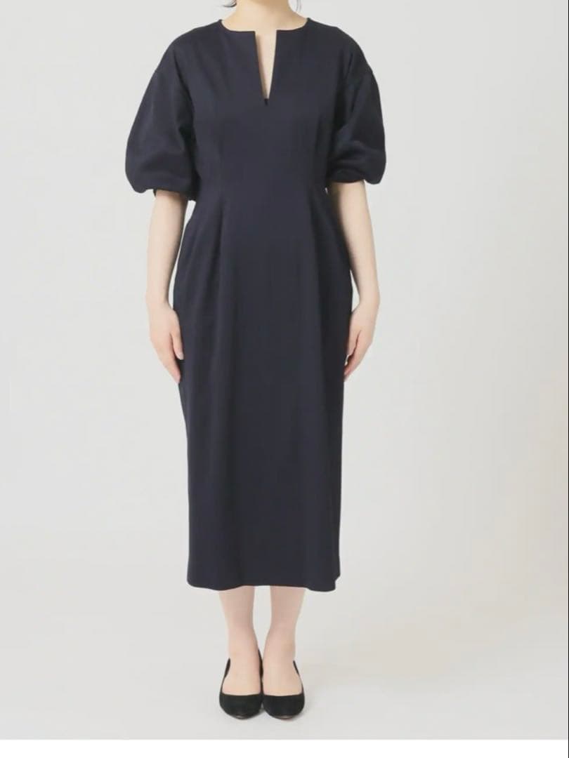 ヴェルメイユパーイエナ　IENA ウエストシェイプパフスリーブワンピース 38黒